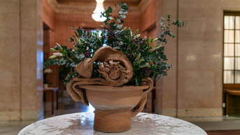 Pot on marble table.